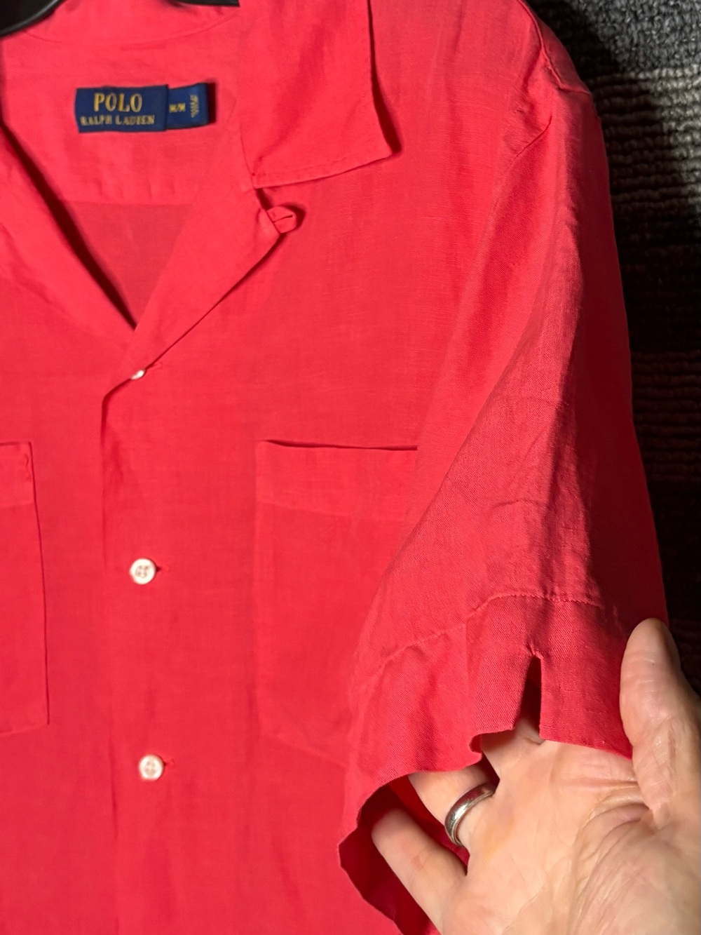 Polo Ralph Lauren Coral Red Button-Front Short-Sleeve Linen & Silk Camp Shirt M - Picture 4 of 7